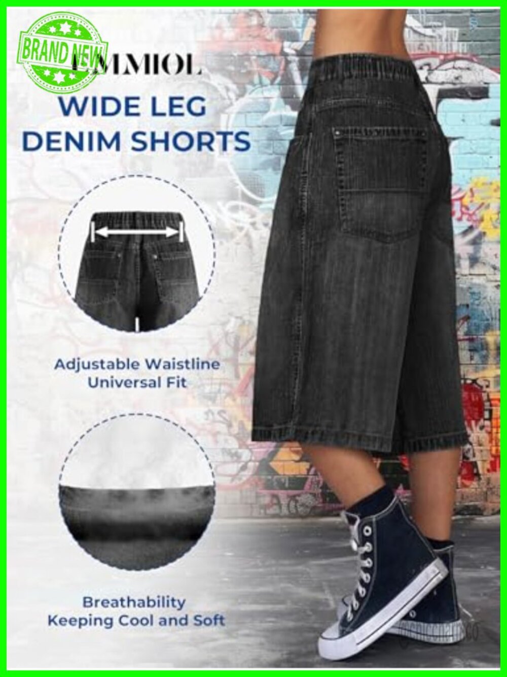 Wide Leg Baggy Jorts Bermuda Shorts for Women Y2k Elastic Waist Denim with - Picture 3 of 6